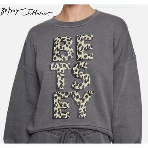 Betsey Johnson Gray Leopard Logo Crewneck Pullover Sweatshirt